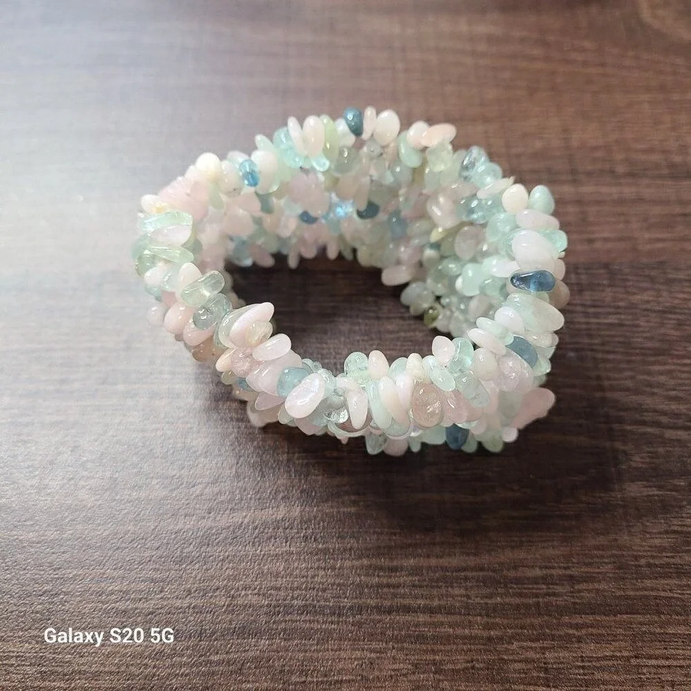 Pastel Natural Stone Chip Chunky Stretch Bracelet Green Pink Blue Boho Statement